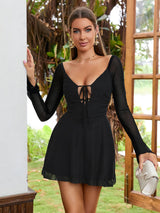 Cut Out Lace Up Mesh Dress