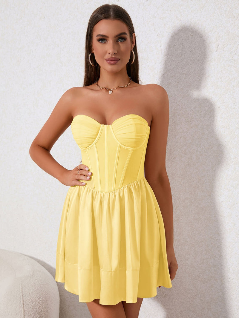 Ruffle Hem Bustier Tube Dress