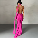 O-ring Backless Halter Neck Bodycon Maxi Dress