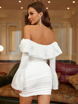 Bell Sleeve Off Shoulder Ruched Bodycon Dress