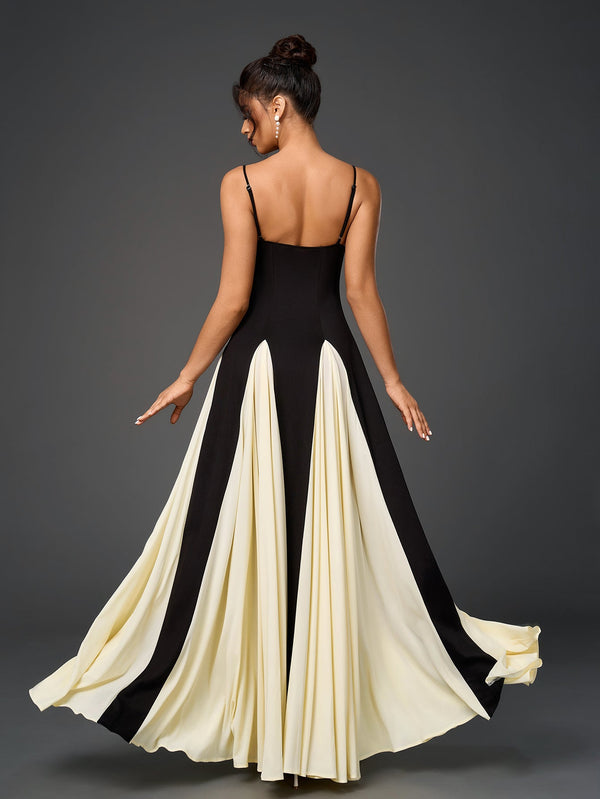 Black And White Contrast Backless Maxi Slip Dress