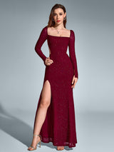 Cut Out Backless Split Thigh Mermaid Hem Glitter Dress