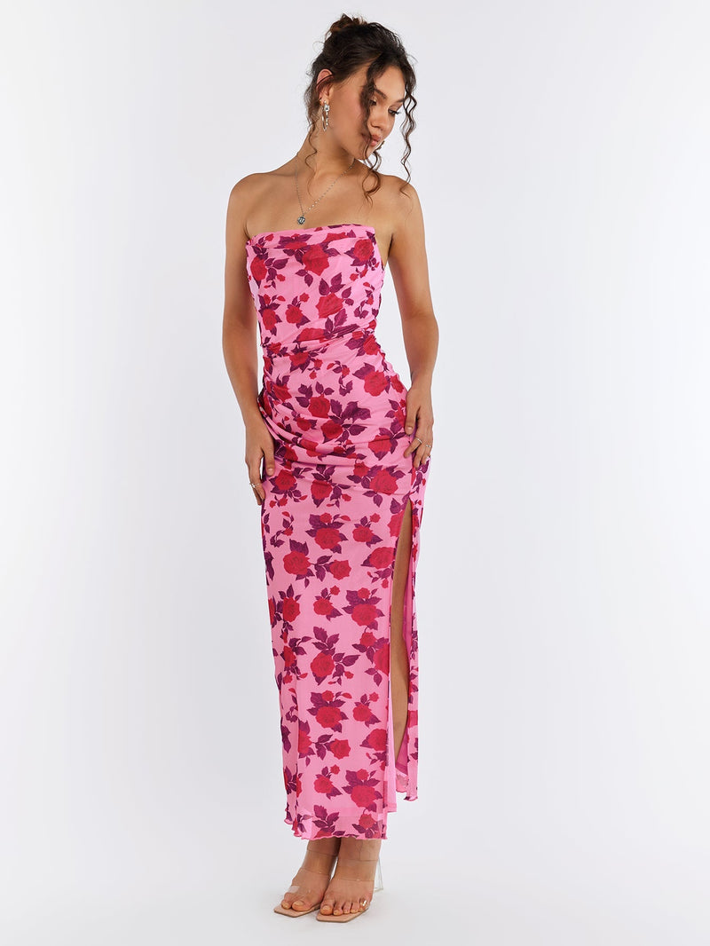 Floral Tube Split Hem Bodycon Dress