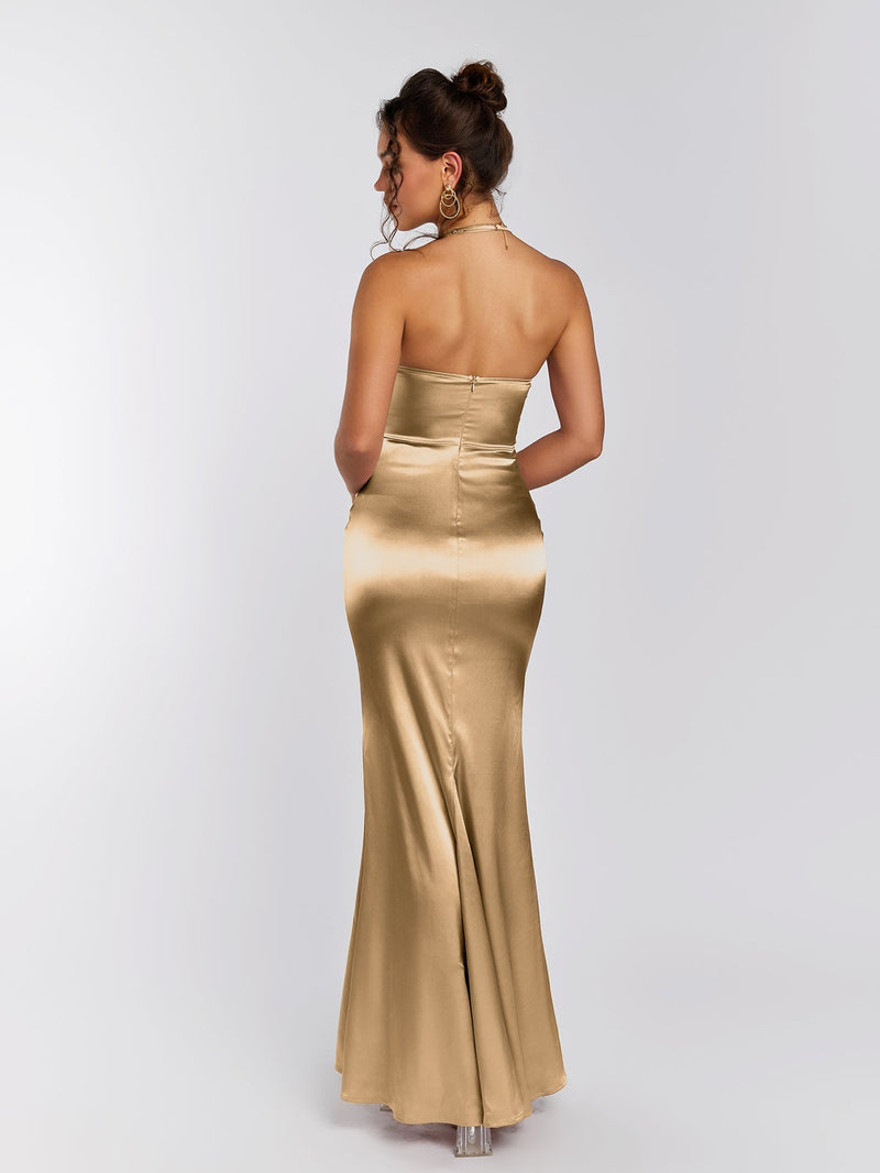 Halter Corset Backless Satin Dress