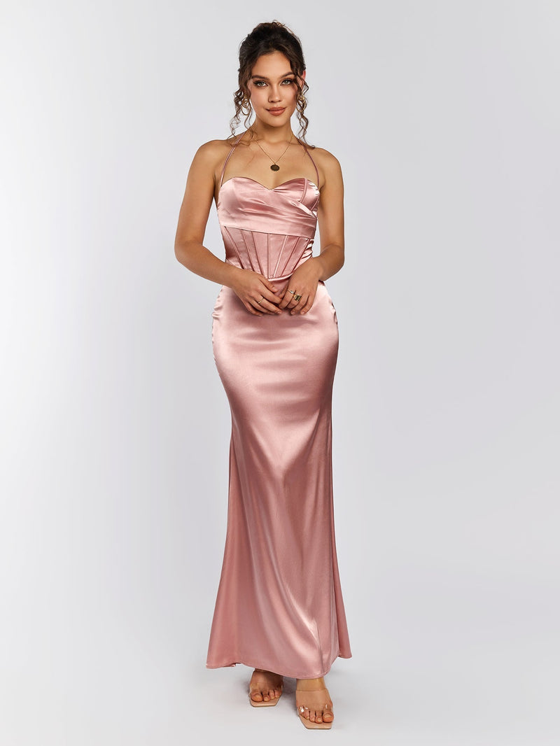 Halter Corset Backless Satin Dress