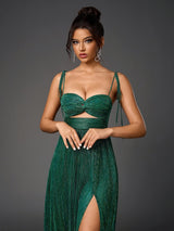 Lacing Strap Cut Out Glitter Maxi Dress