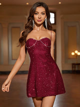 Rhinestone Beaded Bustier Cami Dress