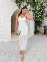 V-Neck Backless Lace Maxi Dress