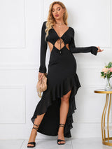 Cut Out Tie Front Asymmetrical Hem Dress