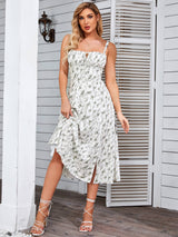 Ruched Bust Split Thigh Floral Cami Dress