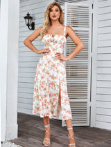 Ruched Bust Split Thigh Floral Cami Dress